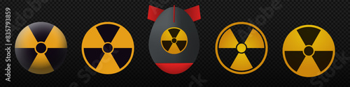 Nuclear atomic symbol set. Dirty nuclear bomb and radiation hazard symbols.