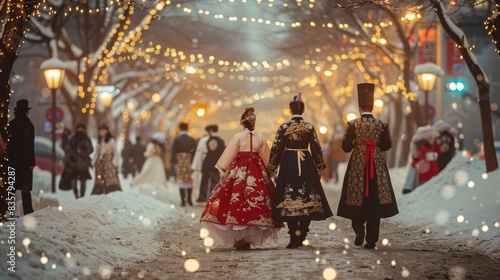 Wallpaper Mural In your exploration of Seoul during the Christmas season, you come across a group of locals dressed in elegant yet subtly festive Hanbok, each intricately designed with seasonal motifs. Torontodigital.ca
