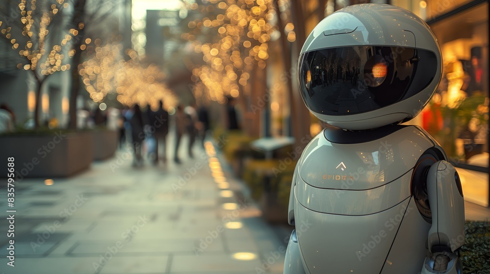 A robot is strolling down a busy city street, surrounded by skyscrapers and pedestrians. A robot is strolling down a busy city street, surrounded by skyscrapers and pedestrians.