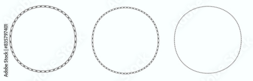 Circles from chains set. Round decoration connections with solid steel and silver for decorative interior with industrial vector tracery