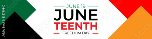 June Teenth Freedom Day. June 19. Holiday concept. Freedom or Emancipation day. Template for background, banner, flyer, web, card, poster with text inscription. Vector illustration