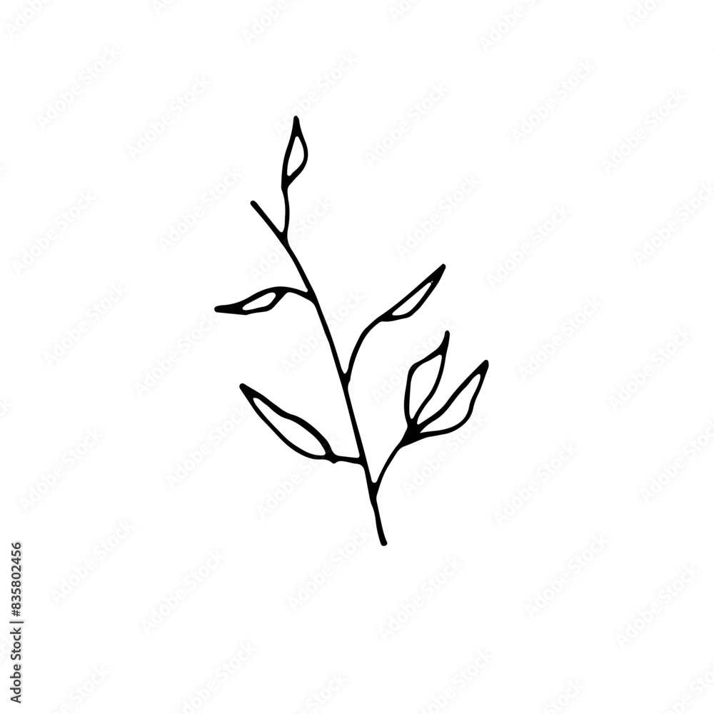 Fototapeta premium Abstract Doodle Line Art Hand Drawn Sticker Floral Botanical