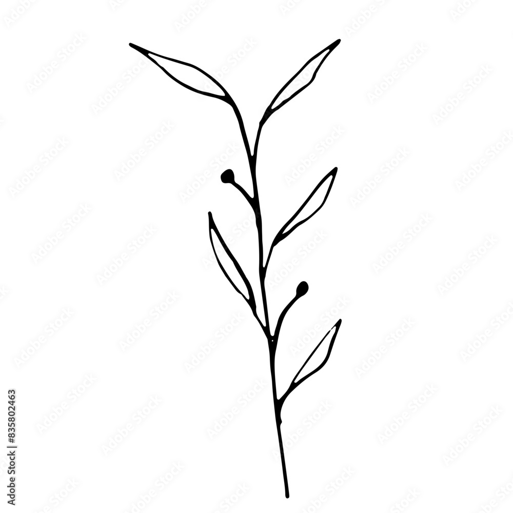 Abstract Doodle Line Art Hand Drawn Sticker Floral Botanical Abstract Doodle Line Art Hand Drawn Sticker Floral Botanical