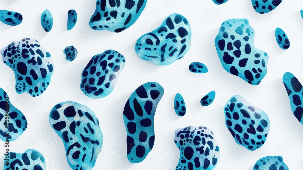White design element with seamless print Jaguar animal print retro turquoise skin background and blue exotic animal pattern White design element with seamless print Jaguar animal print retro turquoise skin background and blue exotic animal pattern