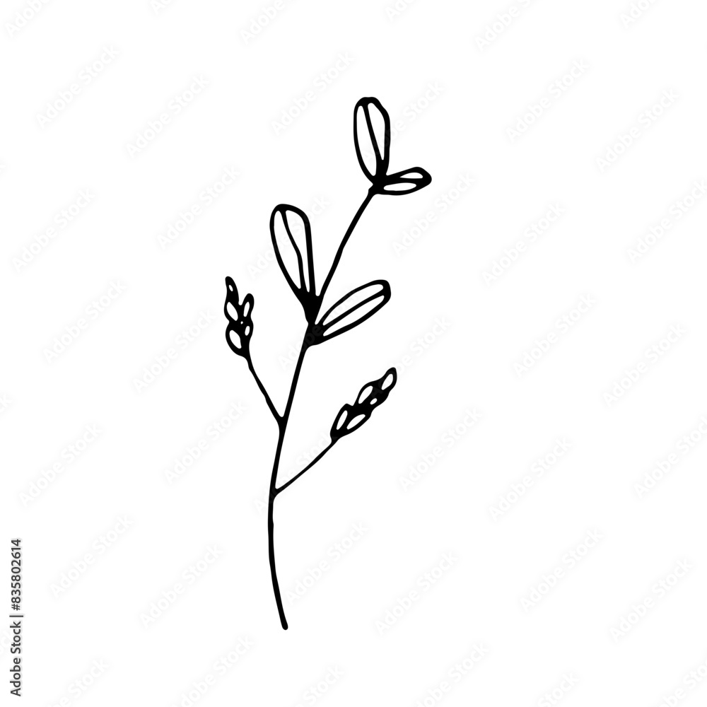 Abstract Doodle Line Art Hand Drawn Sticker Floral Botanical
