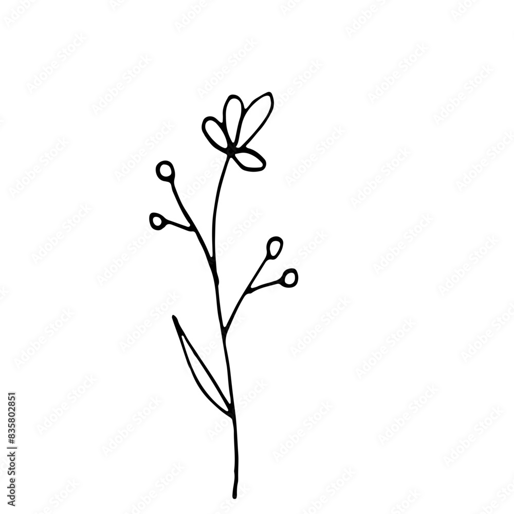 Abstract Doodle Line Art Hand Drawn Sticker Floral Botanical Abstract Doodle Line Art Hand Drawn Sticker Floral Botanical