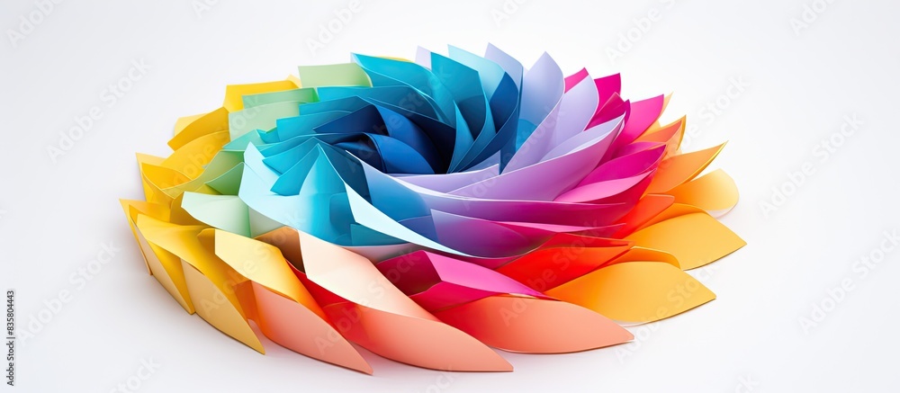Origami paper sheets in blue hues arranged in a spiral stack, with ample copy space image. Origami paper sheets in blue hues arranged in a spiral stack, with ample copy space image.