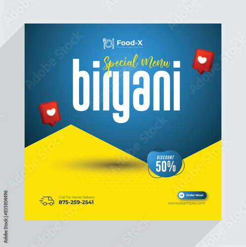 Delicious biryani social media post template 
