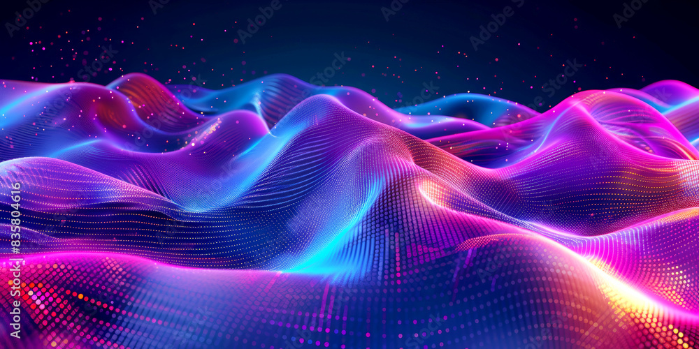 Dynamic abstract art featuring vibrant neon waves in purple, pink, and blue hues. Dynamic abstract art featuring vibrant neon waves in purple, pink, and blue hues.
