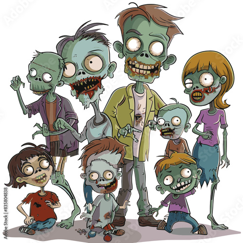 Cheerful zombie family vector, comically creepy characters