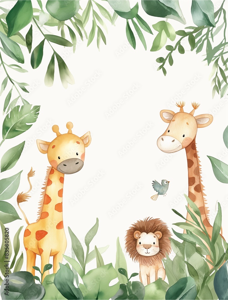 Obraz premium A watercolor painting featuring simple animals against a vibrant background.