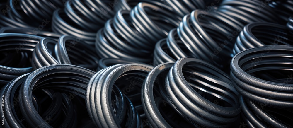Railway industry item features a black spring connected to a metal manufacturing component with a copy space image for further presentation. Railway industry item features a black spring connected to a metal manufacturing component with a copy space image for further presentation.