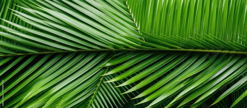 Fototapeta premium Isolated palm leaf on white background with clipping path for copy space image.