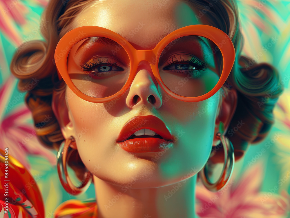 Retro style pastel colors summer background. Fashion woman wearing big sunglasses. Retro style pastel colors summer background. Fashion woman wearing big sunglasses.
