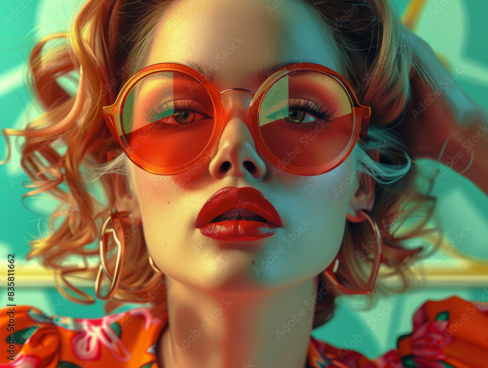 Retro style pastel colors summer background. Fashion woman wearing big sunglasses. Retro style pastel colors summer background. Fashion woman wearing big sunglasses.
