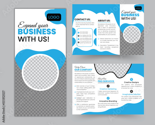 Unique and modern tri fold brochure design. Formal and  futuristic tri fold brochure vector design template.