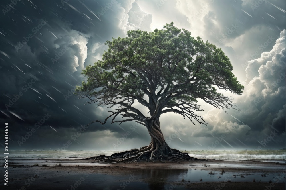 Lonely tree, tall, in the middle of a storm: Lonely tree, tall ...