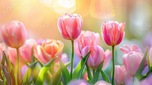 Beautiful spring bright natural background with soft pink tulip flowers  