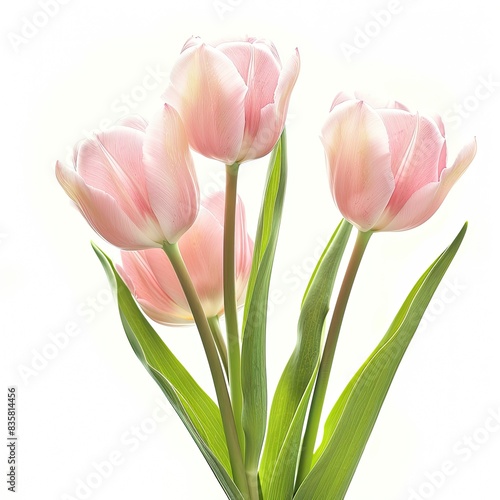 Beautiful spring bright natural background with soft pink tulip flowers isolated on white background 