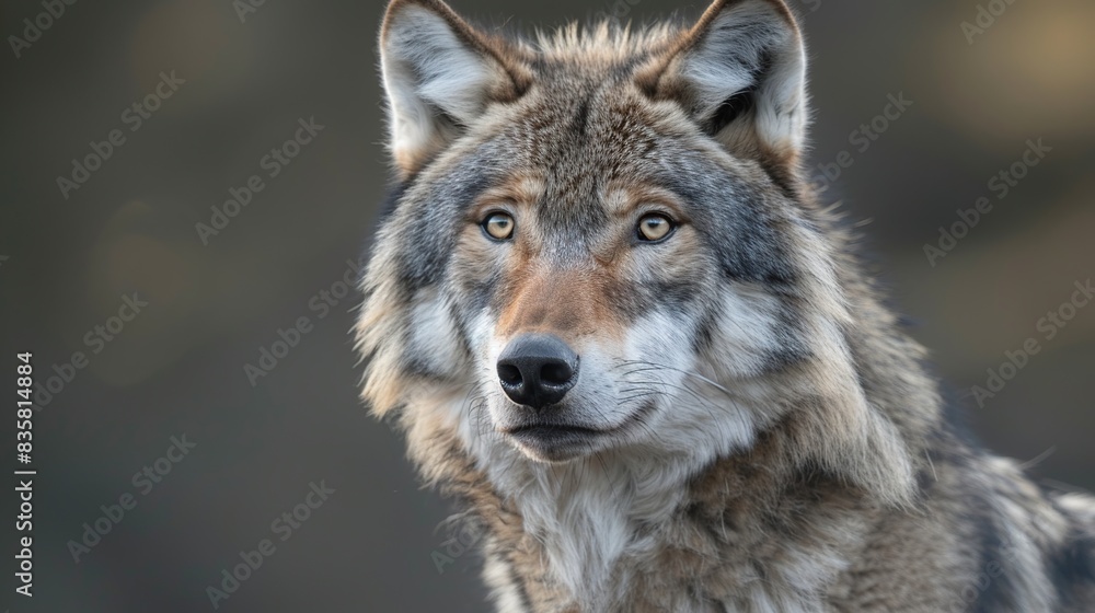 Grey Wolf Canis lupus Portrait. captive animal. Generative Ai Grey Wolf Canis lupus Portrait. captive animal. Generative Ai