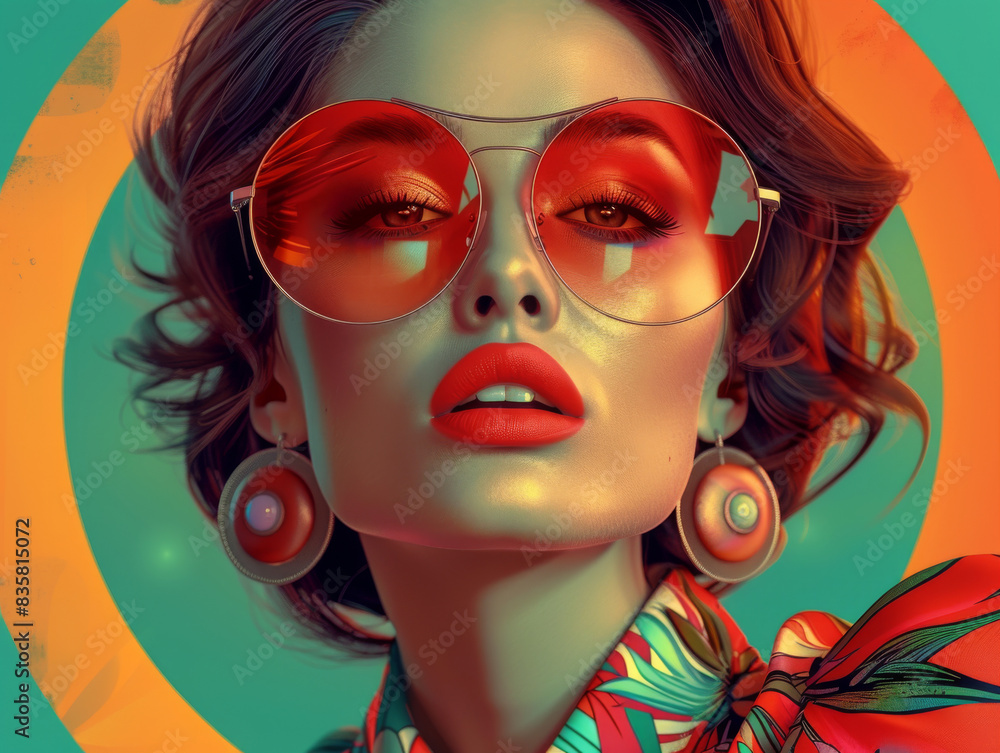 Retro style pastel colors summer background. Fashion woman wearing big sunglasses. Retro style pastel colors summer background. Fashion woman wearing big sunglasses.