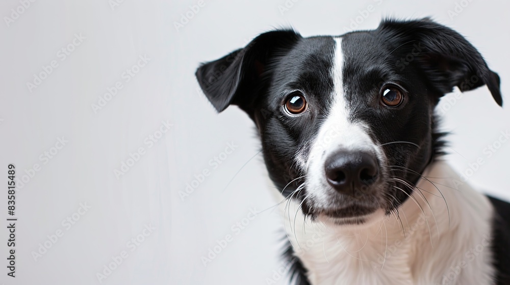 head shot of a black and white dog on a white background . Generative Ai head shot of a black and white dog on a white background . Generative Ai