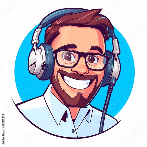 course logo concept, excited smiling mentor character, flat illustration isolated