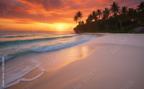 Beautiful sunset over the sea with palm trees  travel concept