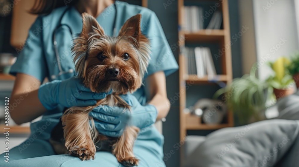 The veterinarian holding small dog The veterinarian holding small dog