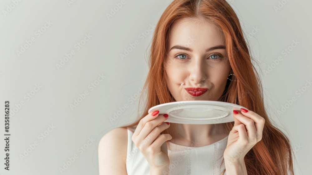 The redhead woman with plate The redhead woman with plate