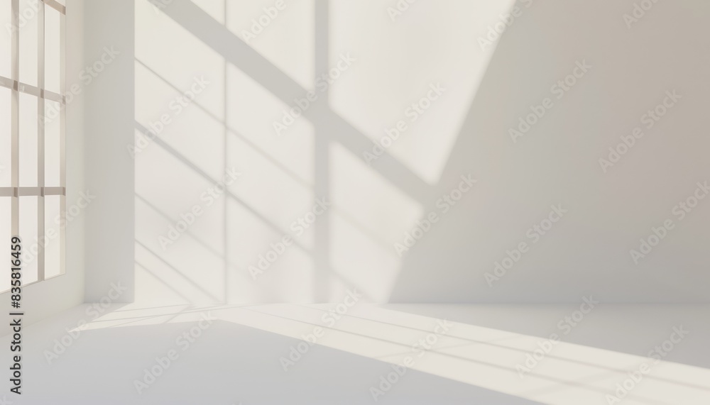 Fototapeta premium Realistic effect overlay shadow from the window to clean white wall
