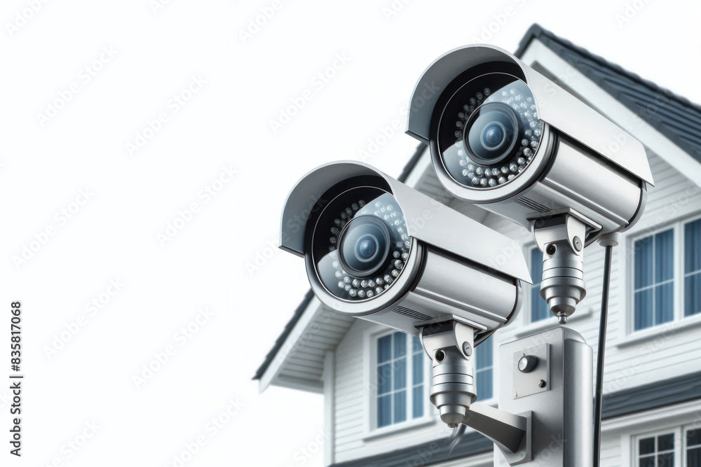 CCTV modern security cameras outside a house Isolated on white background CCTV modern security cameras outside a house Isolated on white background