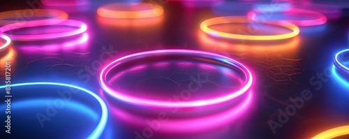 Colorful Neon Rings on Dark Surface