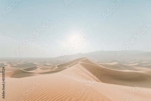 Majestic Sunlit Desert Dunes Under Blue Sky