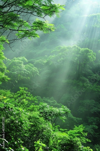 Beautiful Sunlight Rays Through Dense Green Forest Foliage © Viam