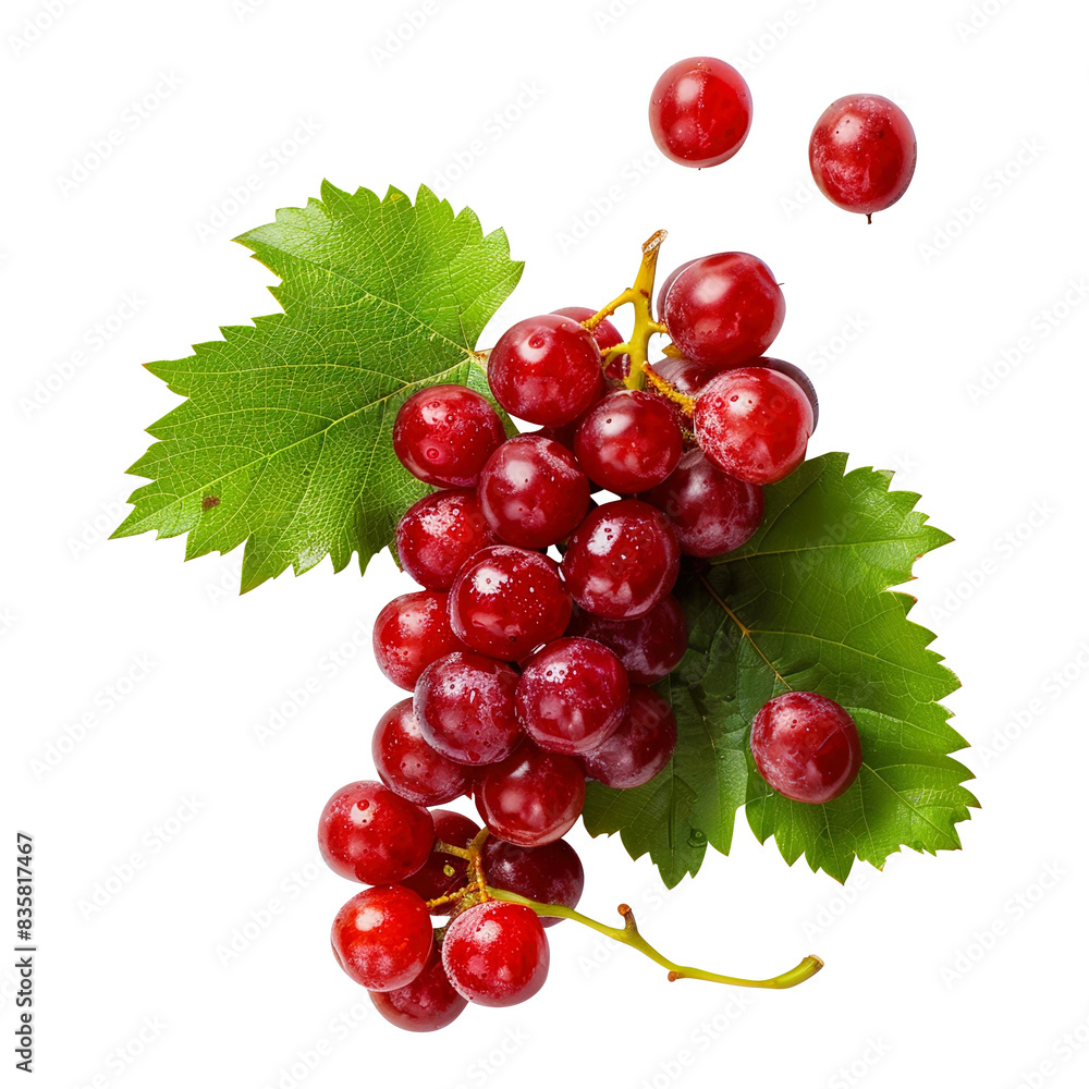 Red grape with leaves isolated on transparent background Red grape with leaves isolated on transparent background