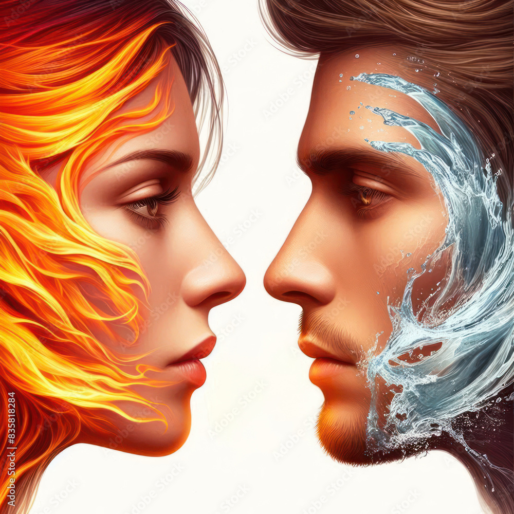 abstract portrait Face to face between a woman and a man abstract portrait Face to face between a woman and a man