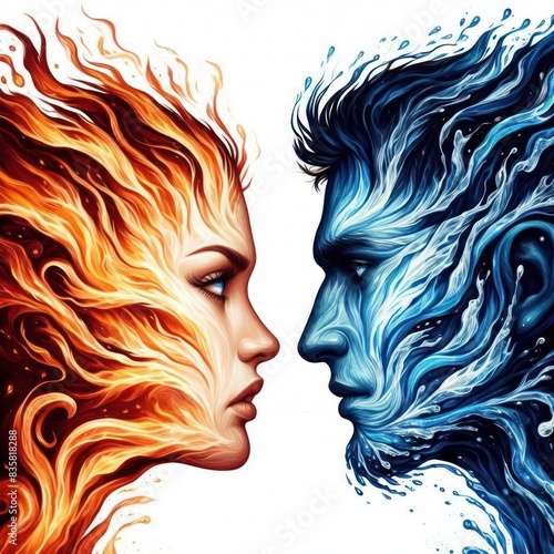 abstract portrait Face to face between a woman and a man