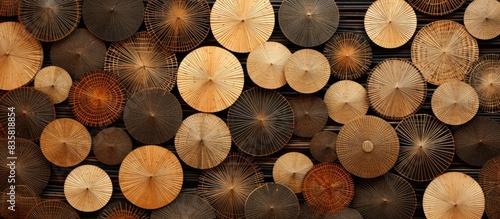 Japanese traditional craftsmanship includes exquisite bamboo creations, highlighted through a rich legacy of artistry, perfect for adding cultural elegance in a copy space image. photo