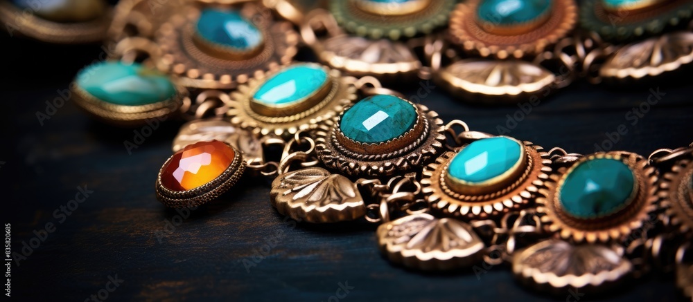 Unique handmade jewelry background featuring a necklace made of gemstone beads with copy space image. Unique handmade jewelry background featuring a necklace made of gemstone beads with copy space image.