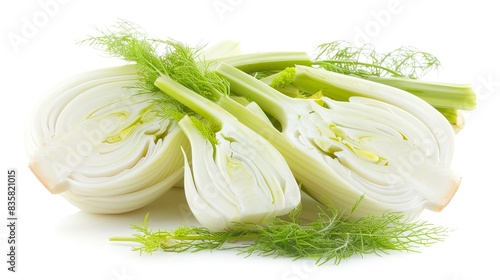 Blanched florence fennel isolated on white background, fenel photo