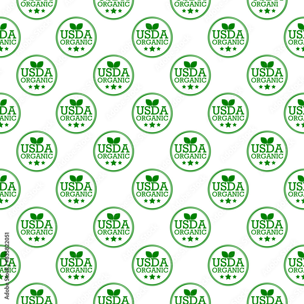 USDA organic icon seamless pattern on white USDA organic icon seamless pattern on white