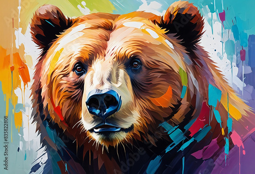 Colorful abstract bear animal portrait painting, nature theme concept texture design photo