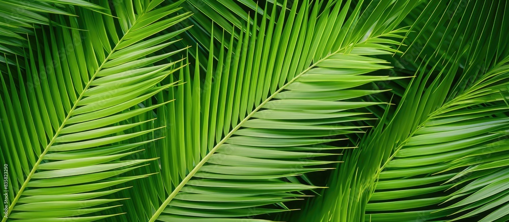 Fototapeta premium Isolated tropical palm leaf on a white background with clipping path included for copy space image.