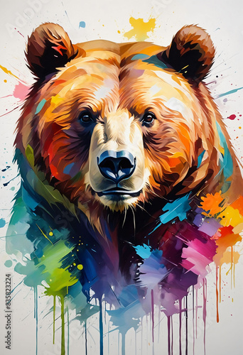 Colorful abstract bear animal portrait painting, nature theme concept texture design photo