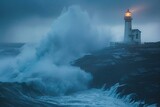 Latarnia morska wśród wzburzonych fal