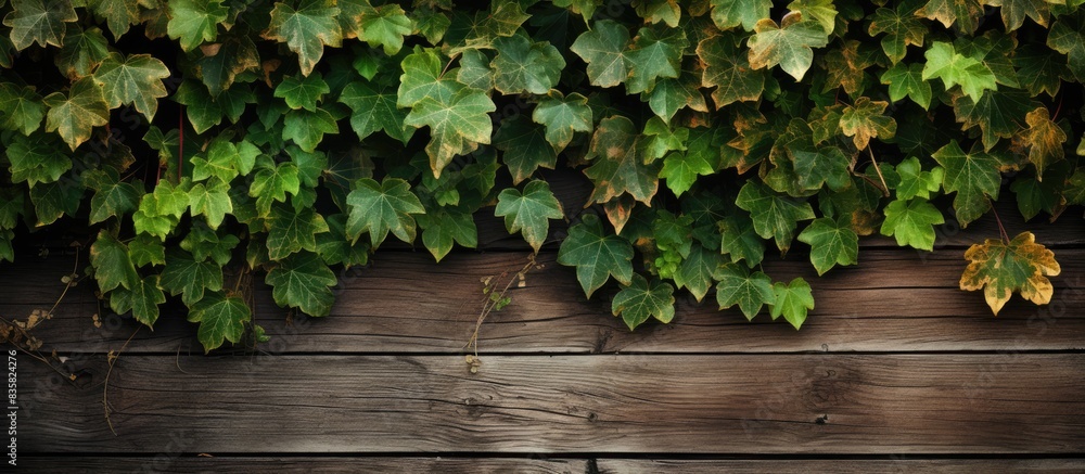 Wooden plank background with copy space image featuring leaves. Wooden plank background with copy space image featuring leaves.
