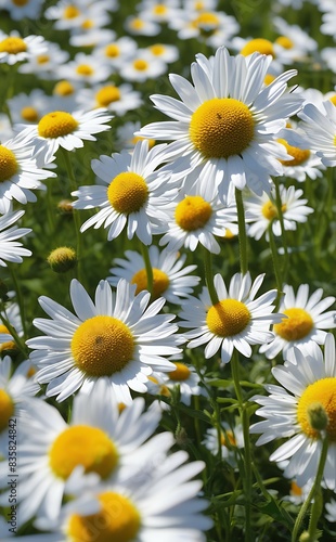 Beautiful spring white flowers field with blur nature background