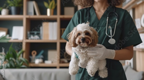 The vet holding puppy photo