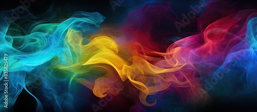 Reddish-blue artificial smoke illuminated in darkness on a black background with copy space image.